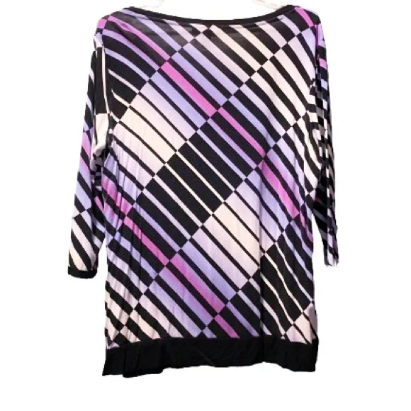Dana Buchman Mod Stripe Blouse 3/4 Sleeve Pink Purple White Stripes - Picture 4 of 9